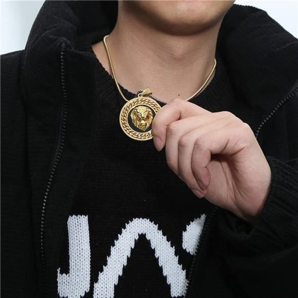 NEW Lion Cuban Link Pendant Gold Medallion Chain Necklace - Picture 5 of 5